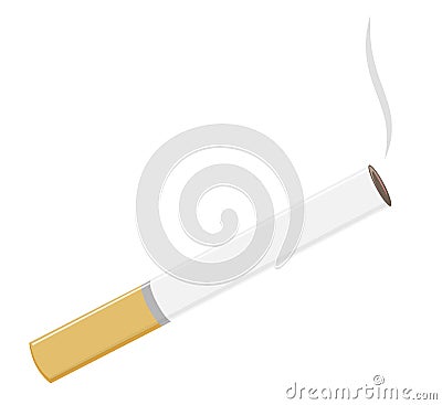 Cigarette on a white background. The bad habit of smoking. Smoke from nicotine Vector Illustration