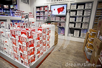 Cigarettes store, shelves store Editorial Stock Photo