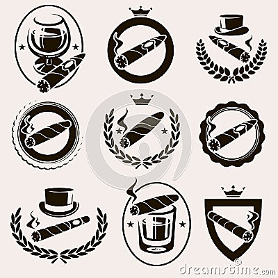 Cigars label and icons set. Vector Vector Illustration