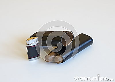 Cigars and a lighter Stock Photo