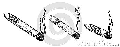 Cigars set engraving vector illustration. Sketch style imitation. Black and white hand drawn image. Vector Illustration