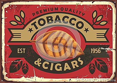 Cigars and tobacco vintage tin sign Vector Illustration
