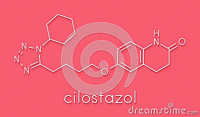 Cilostazol intermittent claudication treatment drug molecule. Inhibitor of phosphodiesterase PDE3. Skeletal formula. Editorial Stock Photo