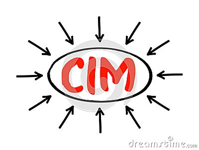 CIM Common Information Model - open standard that defines how managed elements in an IT environment and relationships between them Stock Photo