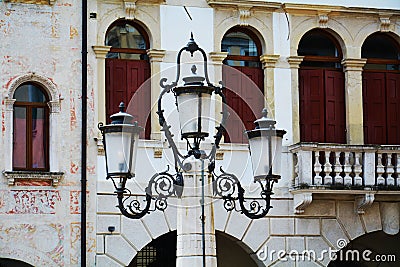 Cima Square, detail, romantic sculpture, detail and trees, in Conegliano Veneto, Treviso, Italy Stock Photo