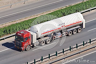 CIMC Honto LNG transporter on the expressway, Beijing, China Editorial Stock Photo