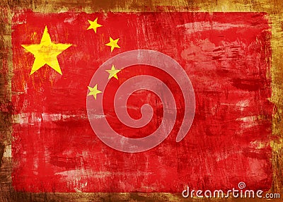 Cina old painted flag Stock Photo