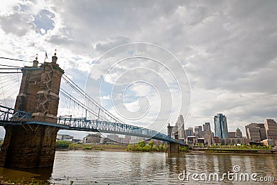 Cincinnati, OH: John A. Roebling Suspension Bridge Editorial Stock Photo