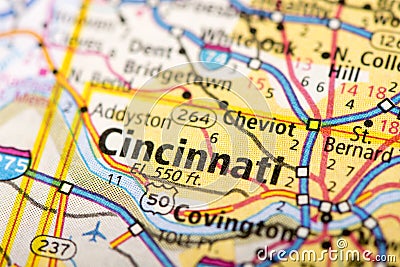 Cincinnati, Ohio on map Stock Photo