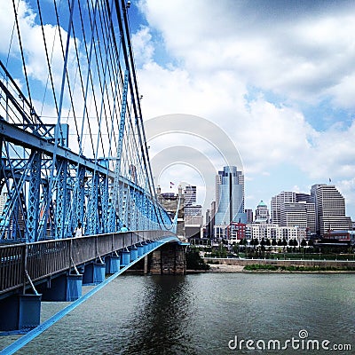 Cincinnati Roebling Bridge daytime-Ohio Stock Photo