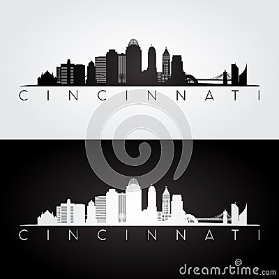 Cincinnati skyline and landmarks silhouette Vector Illustration