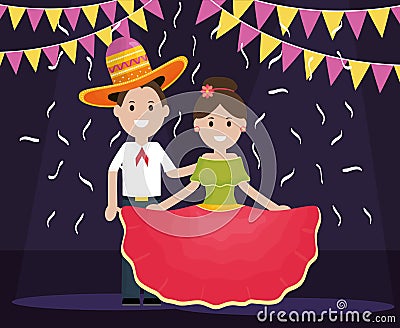 Cinco de mayo card with traditional couple Vector Illustration