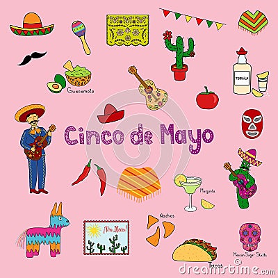 Cinco de Mayo clip art set, festive graphics ideal for Mexican themed parties, vector illustration Vector Illustration