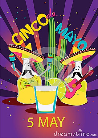 Cinco De Mayo coaster design, poster, flier, signage, party invitation Cartoon Illustration