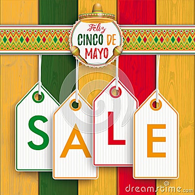 Cinco De Mayo Emblem Wood Vector Illustration