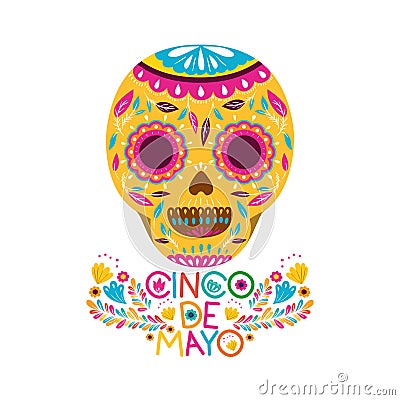 Cinco de mayo label skull isolated icon Vector Illustration