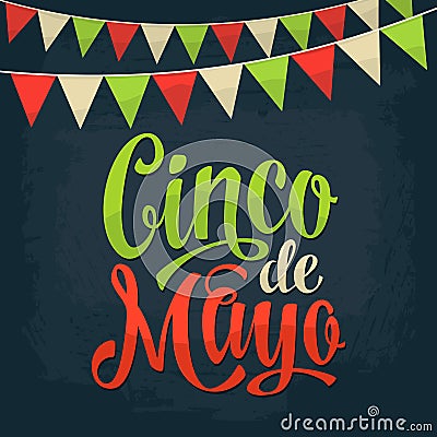 Cinco de Mayo lettering and garland. Vector color vintage engraving Vector Illustration