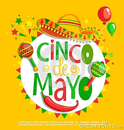 Cinco De Mayo, lettering on holiday background. Vector Illustration