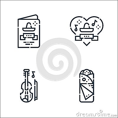 Cinco de mayo line icons. linear set. quality vector line set such as fajitas, violin, heart Vector Illustration