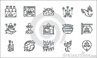 cinco de mayo line icons. linear set. quality vector line set such as mexico, garlands, violin, cocktail, travel, cinco de mayo, Vector Illustration