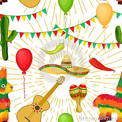 Cinco de Mayo Mexican festive Seamless pattern Cartoon Illustration