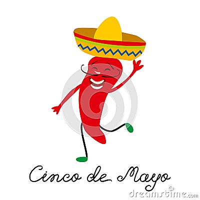 Cinco de Mayo mexican greeting card with hand drawn calligraphy lettering Cartoon Illustration