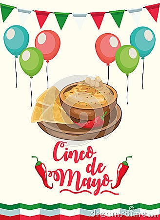 Cinco de mayo party celebration with nachos food Vector Illustration