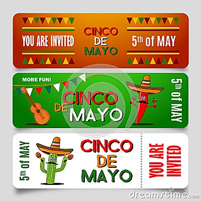 Cinco de Mayo poster design template with lettering, flaming red pepper jalapeno and sombrero - symbols of holiday. EPS Vector Illustration