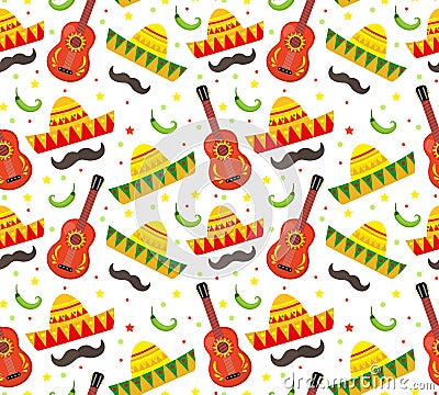 Cinco de Mayo seamless pattern. Mexican holiday endless background, texture. Vector illustration. Vector Illustration