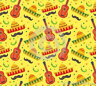 Cinco de Mayo seamless pattern. Mexican holiday endless background, texture. Vector illustration. Vector Illustration