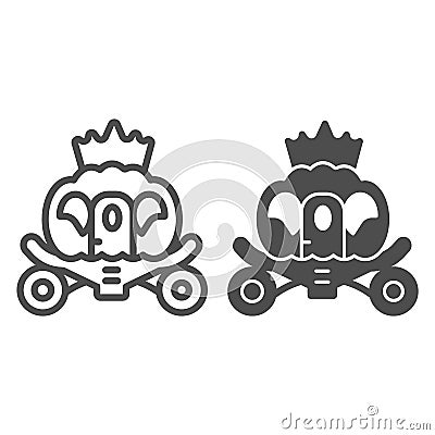 Cinderella carriage line and solid icon, fairytale concept, fairy brougham sign on white background, Chariot icon in Vector Illustration