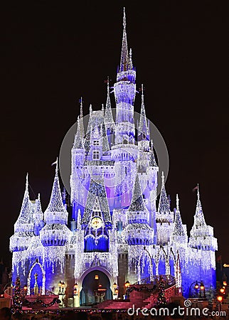 Cinderella Castle illuminated at night, Magic Kingdom, Disney Editorial Stock Photo