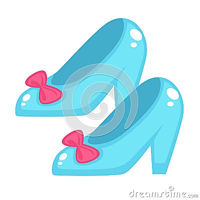 Cinderella crystal shoes decorated with red ribbon bows Vector Illustration