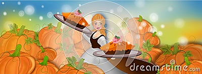 Cinderella and pumpkin pie Cartoon Illustration