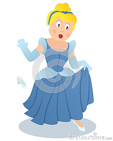 Cinderella running at Midnight without a shoe Vector Illustration