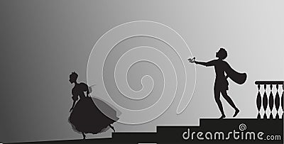 Cinderella runs out from ball and looses her shoe, Vector Illustration