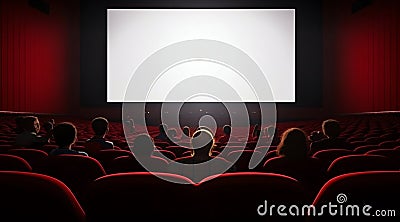 Cinema Awaits: Blank Movie Screen with Audience in Modern Theater. Generative ai Cartoon Illustration