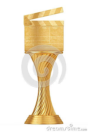 Cinema Award Concept. Golden Award Trophy Movie Slate Clapper Board. 3d Rendering Stock Photo