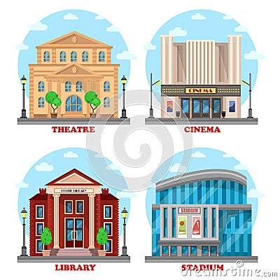 Cinema building, library architecture. Vector Illustration