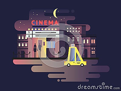 Cinema building night Vector Illustration