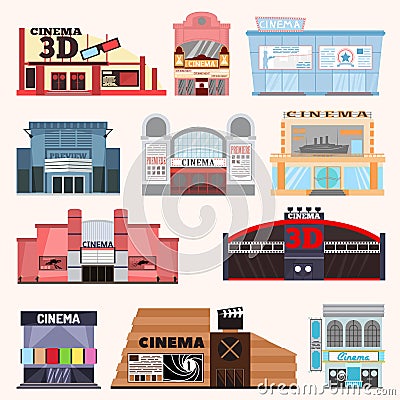 Cinema building vector set. Vector Illustration