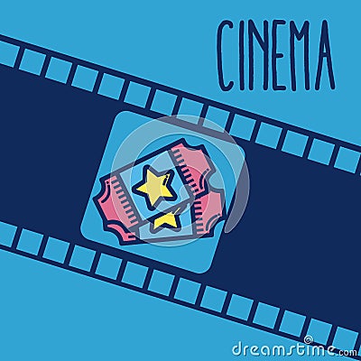 Cinema cartoon symbol over reel background Vector Illustration