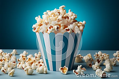 Cinema classic Blue popcorn box, a tasty treat on white Stock Photo