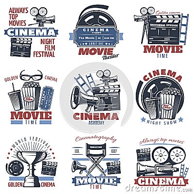 Cinema Emblems In Color Vector Illustration