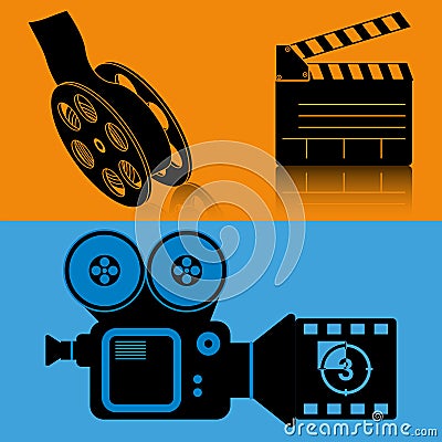 cinema equipment film movie banner Cartoon Illustration