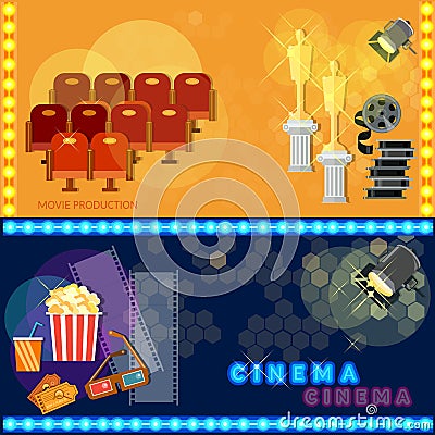 Cinema festival movie poster template tickets popcorn Vector Illustration