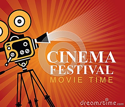 Cinema festival poster with old movie camera Vector Illustration