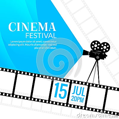Cinema festival poster template. Vector camcorder and line videotape illustration. Movie festival art background Vector Illustration
