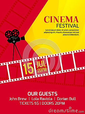 Cinema festival poster template. Vector camcorder and line videotape illustration. Movie festival art background Vector Illustration