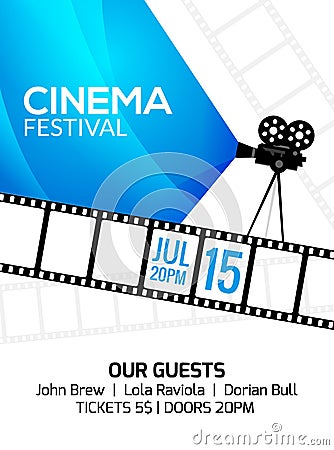 Cinema festival poster template. Vector camcorder and line videotape illustration. Movie festival art background Vector Illustration